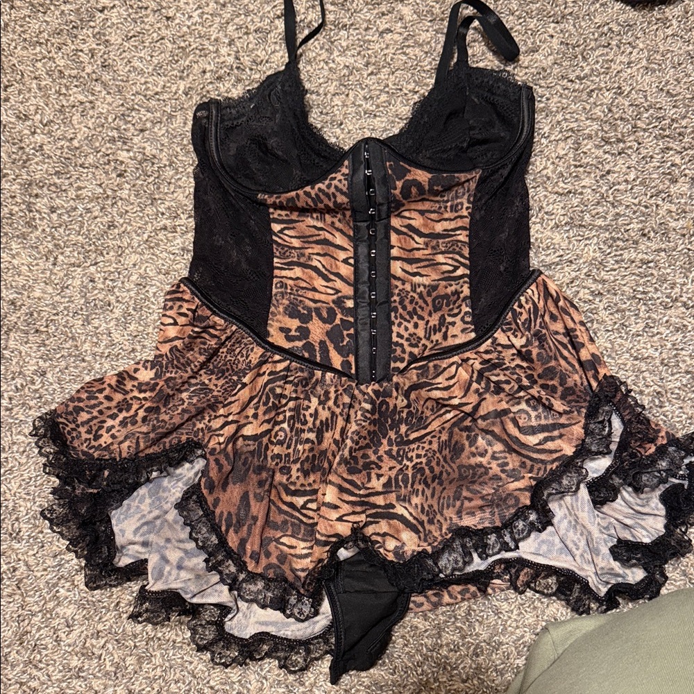 Leopard Print Corset Dress with Lace Trim